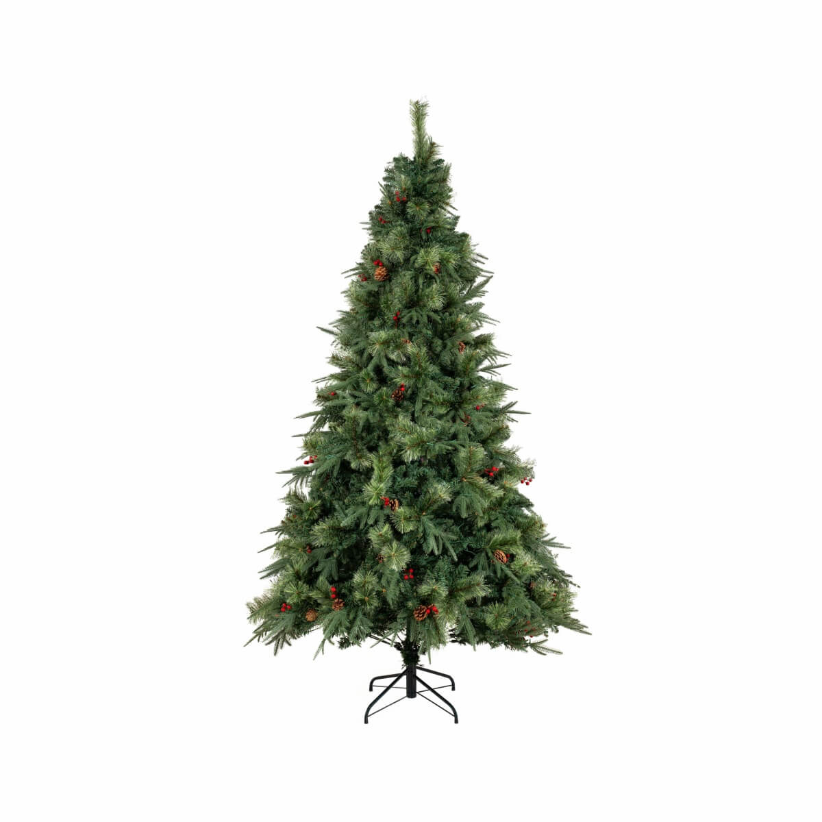 Realistic Full Green Artificial Christmas Tree with Pine Cones & Red Berries - PVC Xmas Tree for Easy Setup, 6.5ft/7.5ft/8.5ft