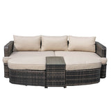Rattan Outdoor Daybed with Coffee Table - Garden Sun Lounger Sofa