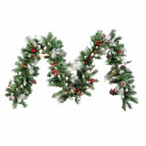 Realistic PVC Christmas Garland - Lush Foliage with Pine Cones, Red Berries & Pre-Lit LED Lights