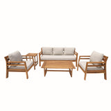 5-Seater Acacia Wood Outdoor Sofa Set – Solid Wood Garden Lounge with Coffee Table and Side Table