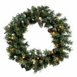 Realistic Christmas Wreath with Pine Cones - Full PVC Foliage Wreath with Pre-Lit LED Lights for Festive Door & Home Decoration