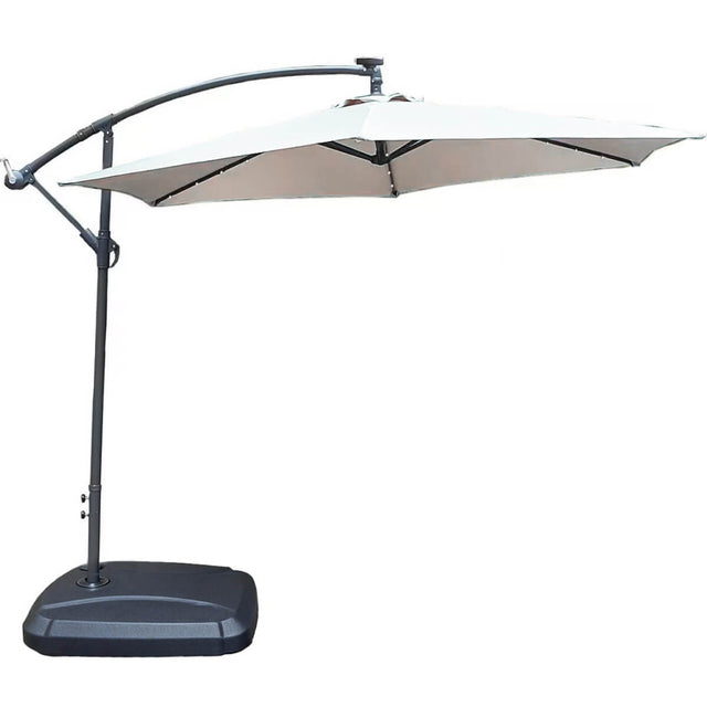 Banana-Style Outdoor Parasol with LED – 8-Rib Patio Umbrella with PA-Coated Canopy – Abrihome UK