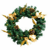 Christmas Wreath with Gold Flowers & Red Berries - PVC Wreath with Pre-Lit LED Lights & Gold Branches