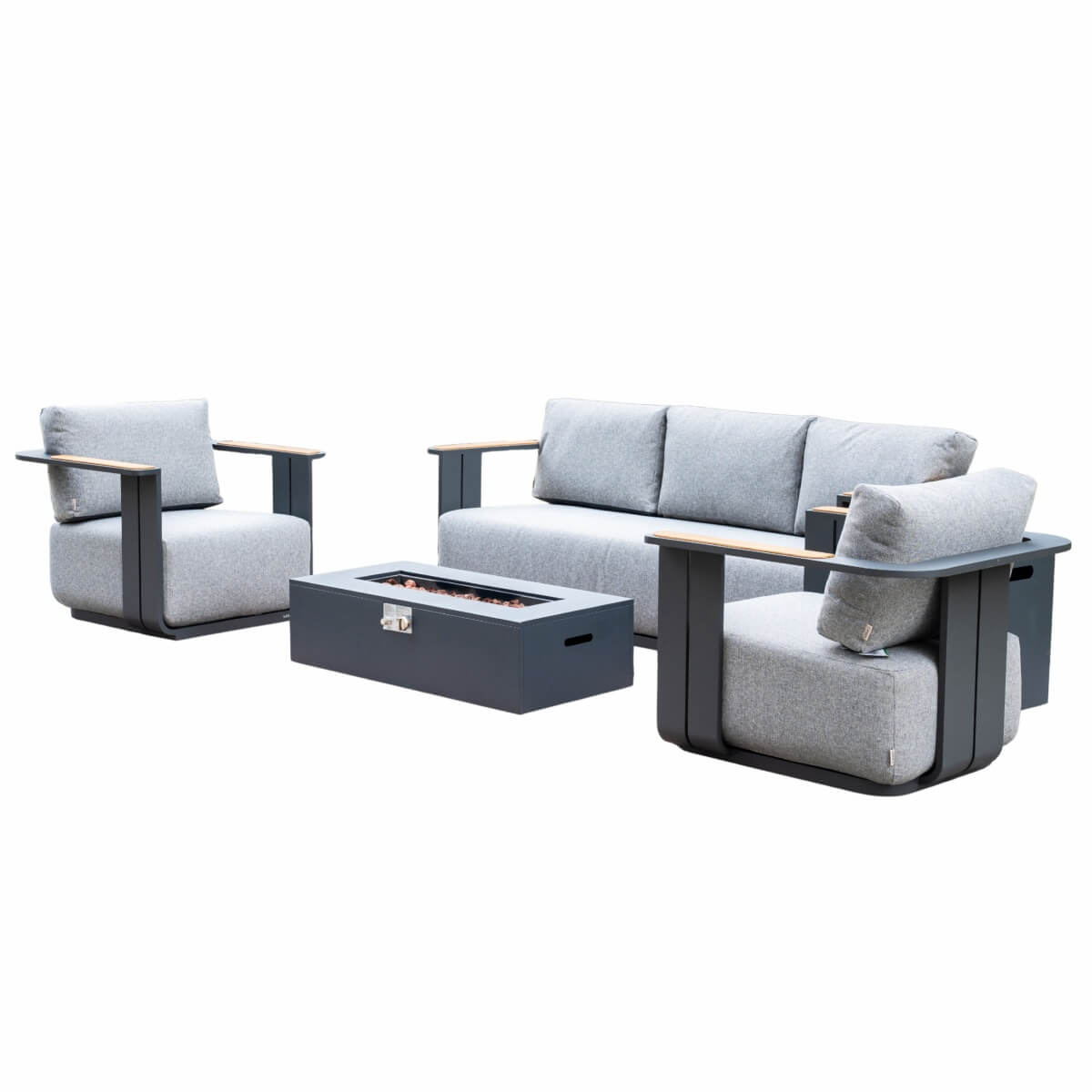 VAREL 4-Piece Sofa Set with ZENITH Fire Pit Table (2 Armchairs + 3-Seater)