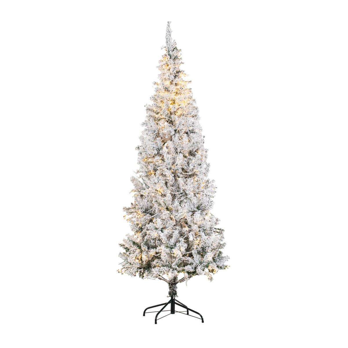 Snow-Flocked Green Artificial Christmas Tree - Realistic Full PVC Xmas Tree with Pre-Lit Warm White LED Lights & Faux Snow Effect, 5ft/6ft/7ft