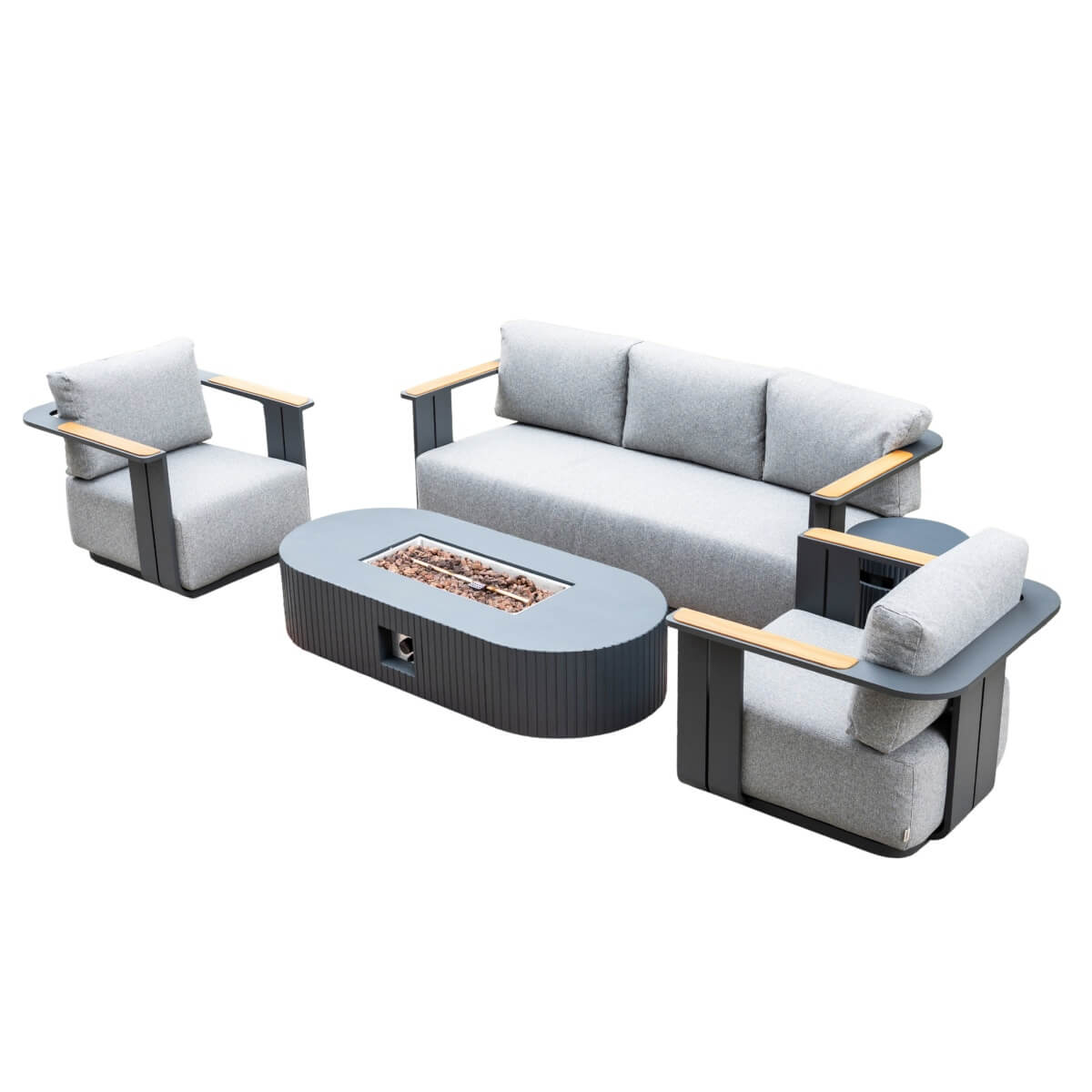 VAREL 4-Piece Sofa Set with LYRIN Fire Pit Table (2 Armchairs + 3-Seater)