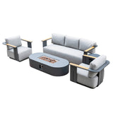 VAREL 4-Piece Sofa Set with LYRIN Fire Pit Table (2 Armchairs + 3-Seater)