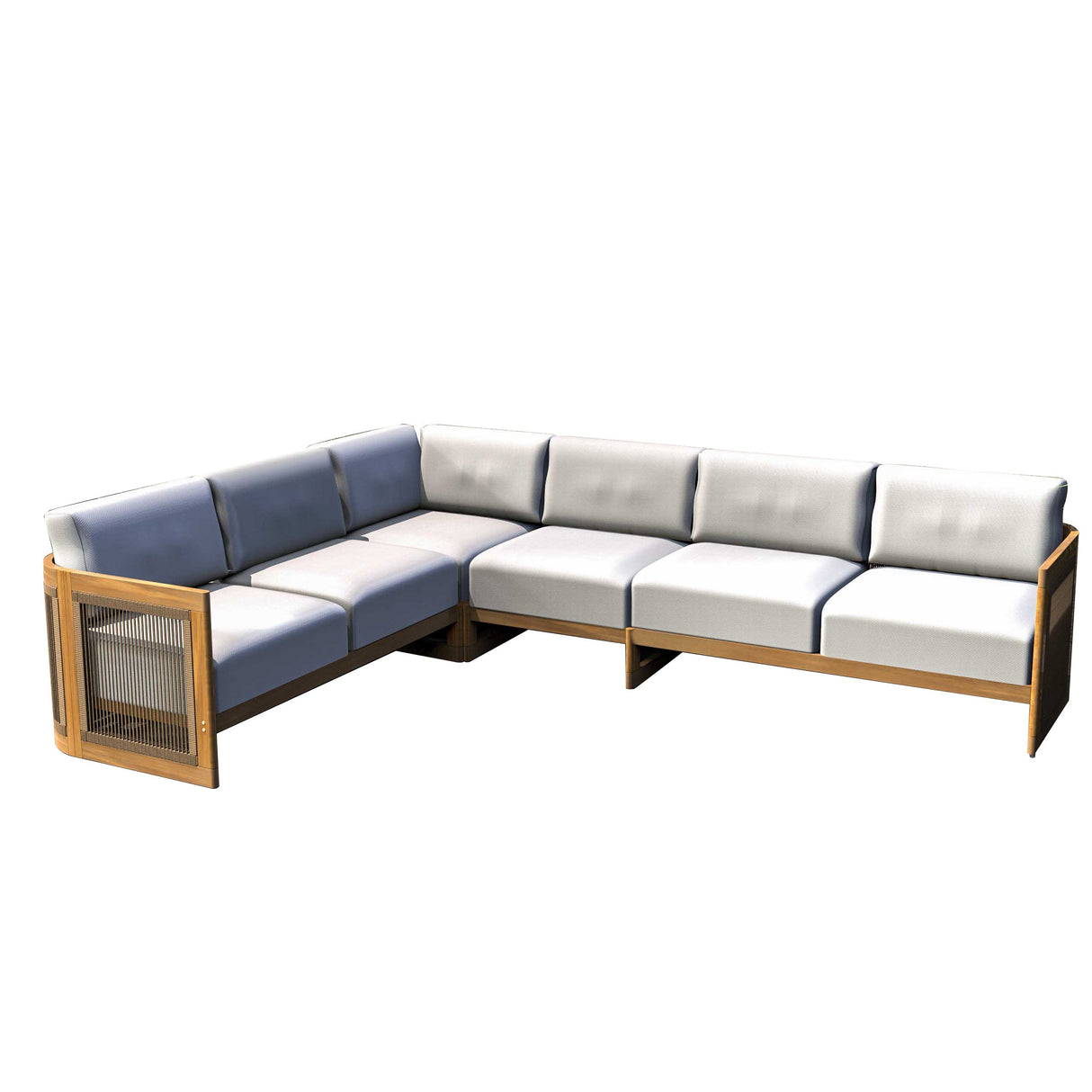 L-Shape 5-Seater Solid Acacia Modular Sofa Set with Cushions - Lounge Configuration (PAS-2516-LS+CS+MS+RS)