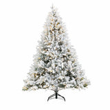 Realistic Snow-Flocked Green Artificial Christmas Tree - Full PVC & PE Mixed-Foliage Xmas Tree with Pre-Lit Warm White LED Lights & Faux Snow Effect, 6ft/7ft/8ft