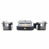 VAREL 4-Piece Sofa Set with LYRIN Fire Pit Table (2 Armchairs + 2-Seater)