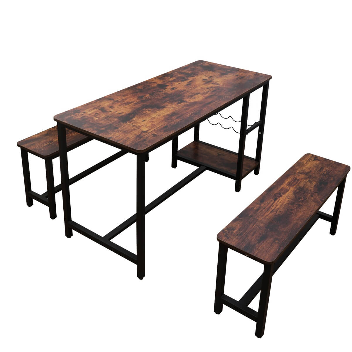 3 Piece Dining Table and Bench Set - Space Saving Kitchen Table Set, Brown