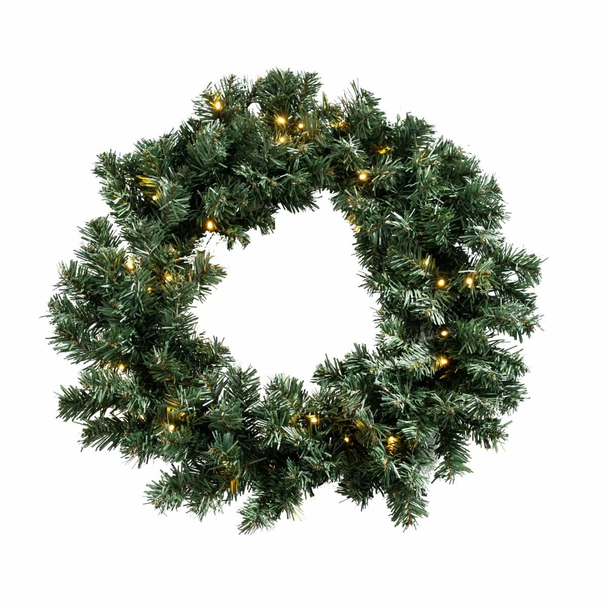 Pre-Lit Artificial Christmas Wreath - Realistic PVC Foliage Wreath with Warm White LED Lights for Door & Home Decoration