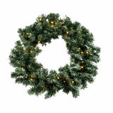 Pre-Lit Artificial Christmas Wreath - Realistic PVC Foliage Wreath with Warm White LED Lights for Door & Home Decoration