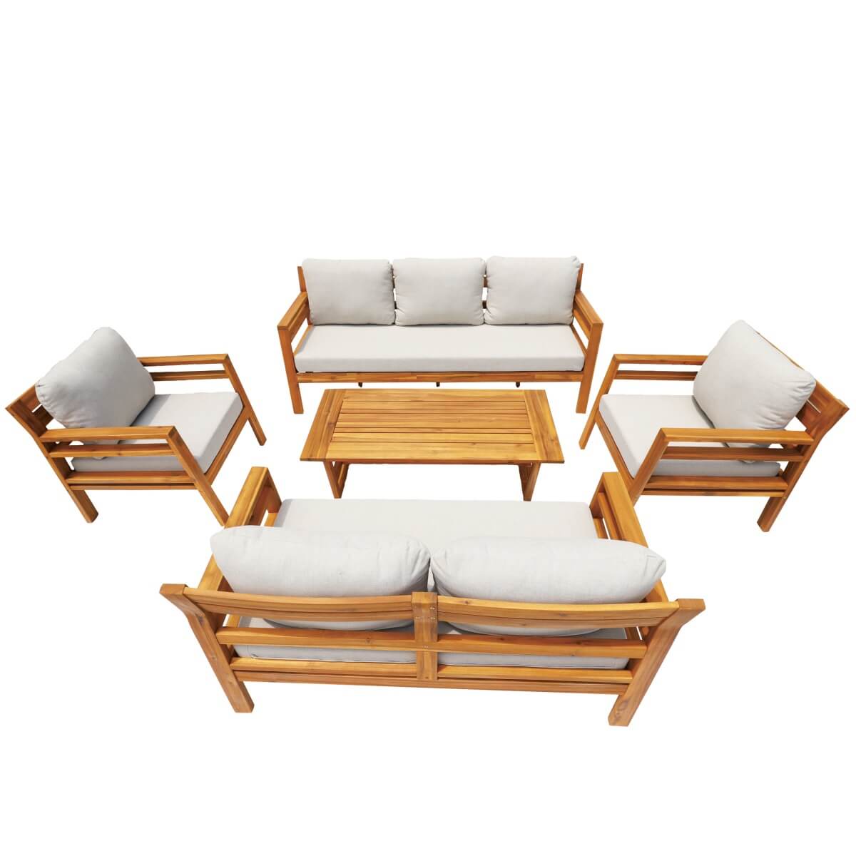 7-Seater Acacia Wood Outdoor Sofa Set – Solid Wood Garden Lounge