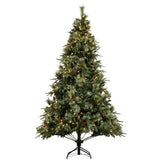 Realistic Full Green Artificial Christmas Tree with Pine Cones & Red Berries - Pre-Lit Warm White LED Lights, PVC Xmas Tree, 6.5ft/7.5ft/8.5ft