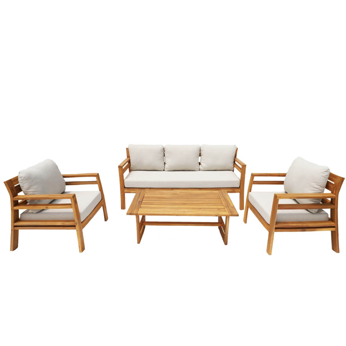 5-Seater Acacia Wood Outdoor Sofa Set – Solid Wood Garden Lounge with Coffee Table