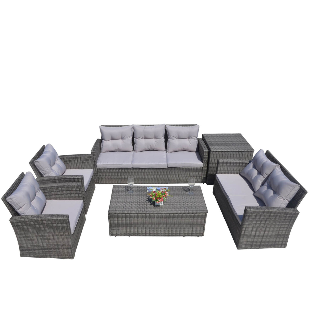 7-Seater Outdoor Sofa Set with Storage Box - PAS-1503-GR
