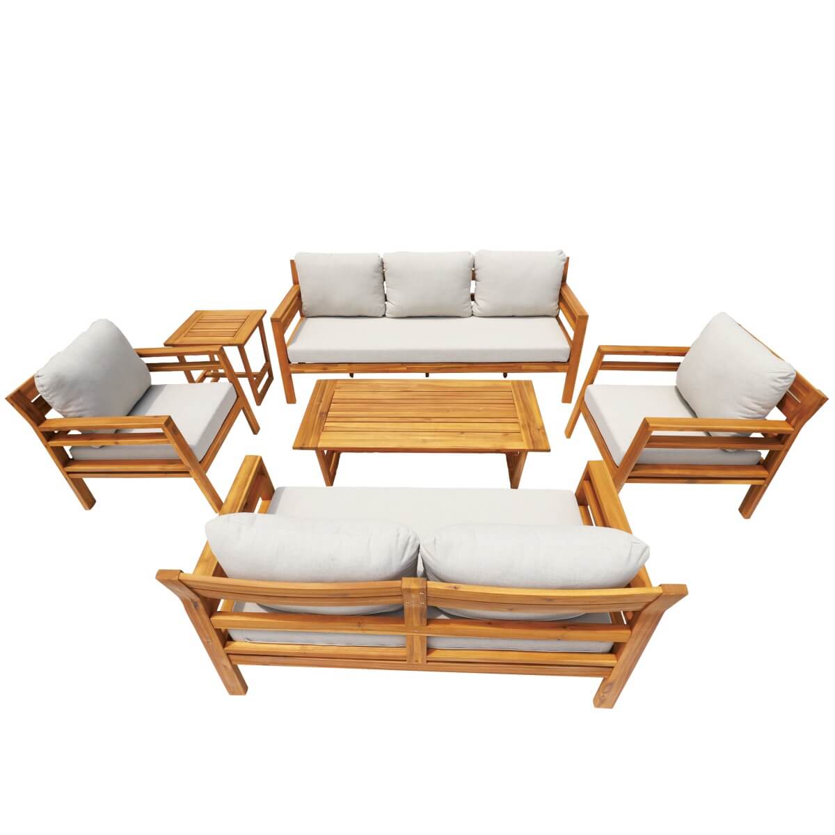 7-Seater Acacia Wood Outdoor Sofa Set – Solid Wood Garden Lounge with Coffee Table and Side Table