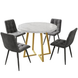 5 Piece Round Dining Table Set - Modern Kitchen Table with 4 Velvet Chairs & Gold Legs