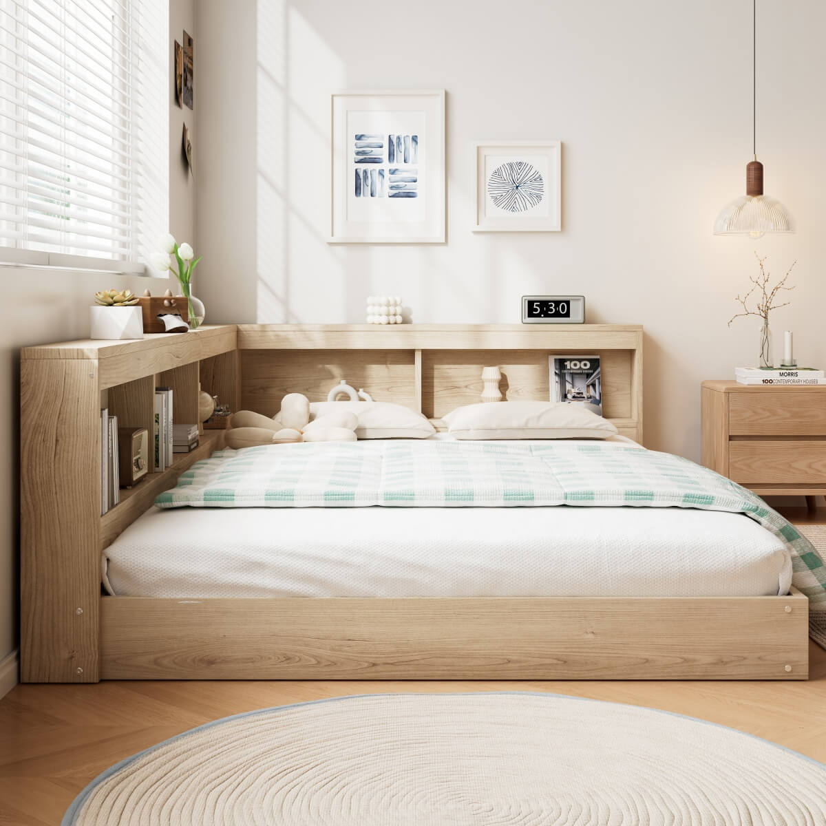 4FT6 Double Storage Bed - White Oak Bed Frame with Ample Storage