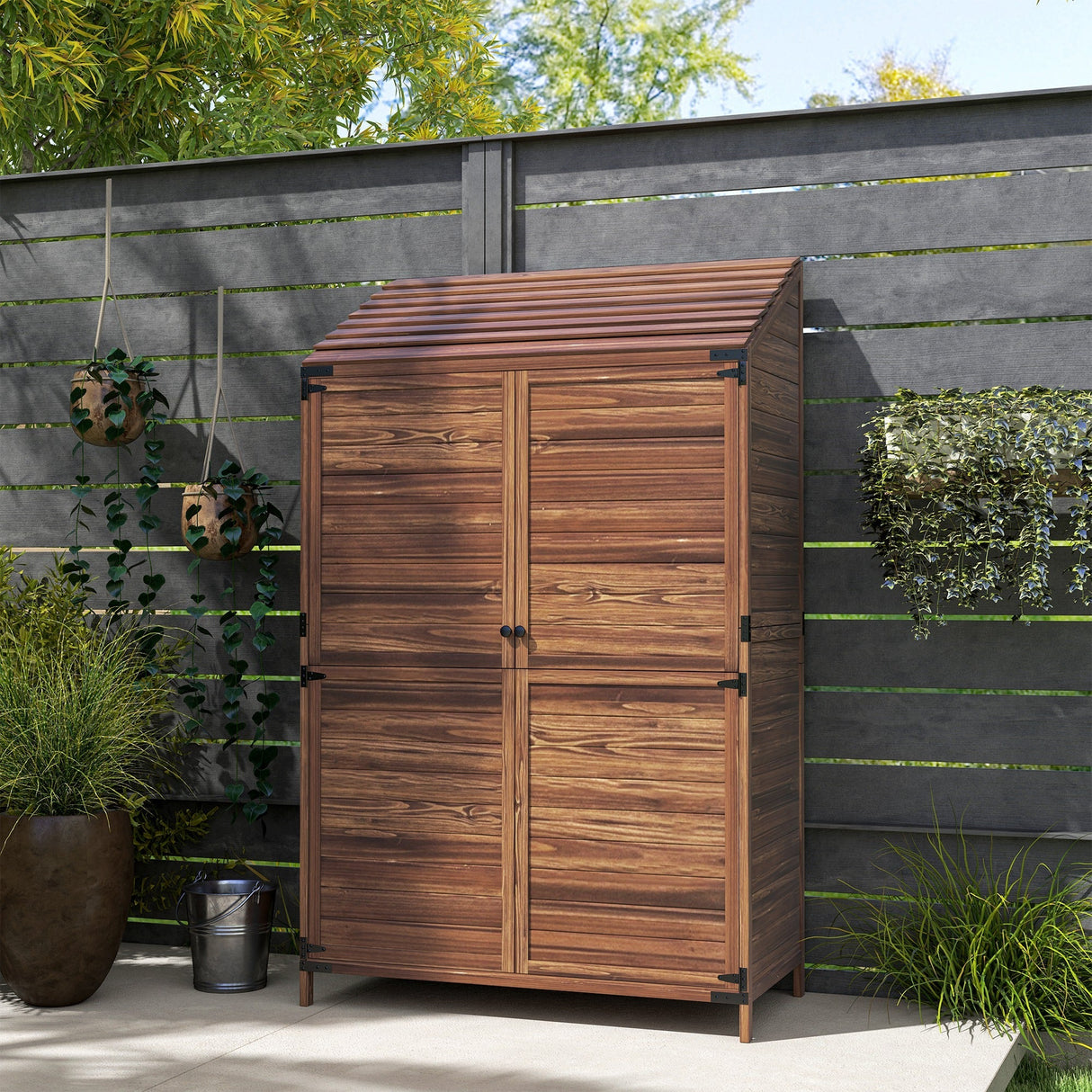 Two-Tier Wooden Garden Shed 59 x 103.5 cm - Brown