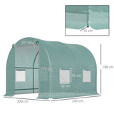 Polytunnel Greenhouse, Walk-in with Roll-Up Door & Windows, Green