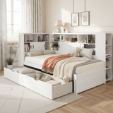 3ft Single Platform Bed with Trundle & Storage - Bed Frame with USB Charging and Bookcase