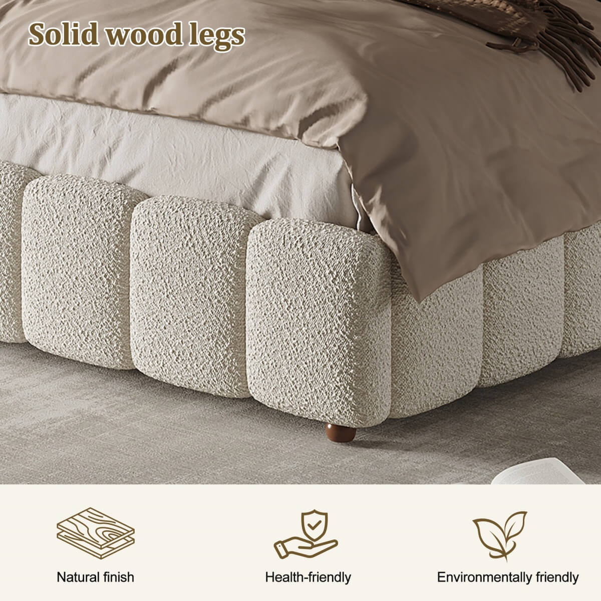 6ft Super King Upholstered Bed with Hydraulic Storage - White Bouclé Bed Frame with Padded Headboard & Slatted Base