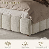 6ft Super King Upholstered Bed with Hydraulic Storage - White Bouclé Bed Frame with Padded Headboard & Slatted Base