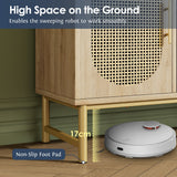 Rattan Sideboard Storage Cabinet with 2 Doors & 3 Drawers, Metal Handles, Adjustable Shelves, Oak