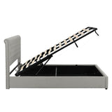 4ft6 Double Upholstered Ottoman Bed - Hydraulic Storage Bed with Rivet Detail, Light Grey
