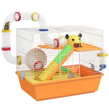 Gerbil/Hamster Cage with Tubes, Wheel, Ladder, Top Handle - Orange