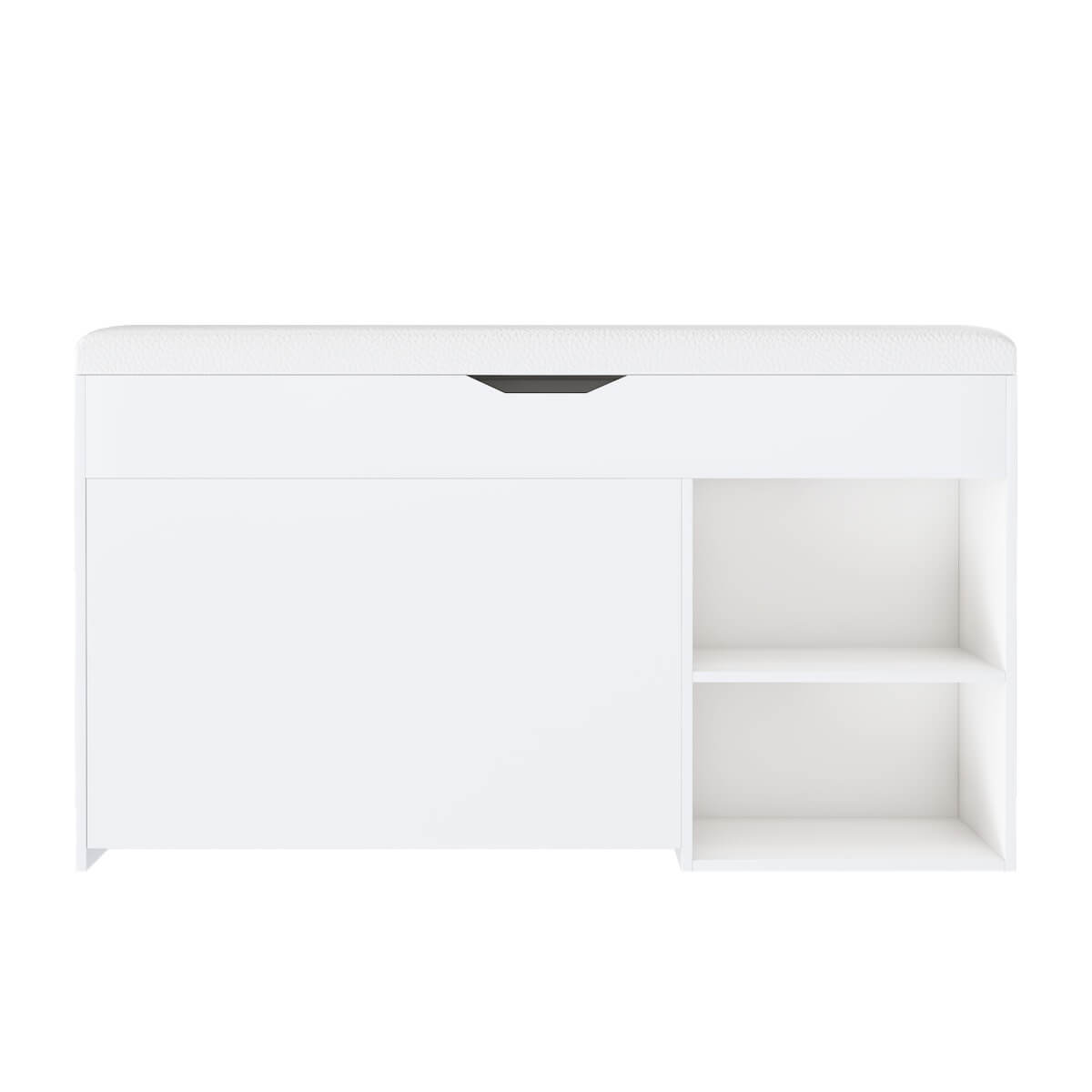 Entryway Shoe Storage Bench - 3-Tier Flip-Up Drawers and Hidden Cabinet, Space-Saving Design, White