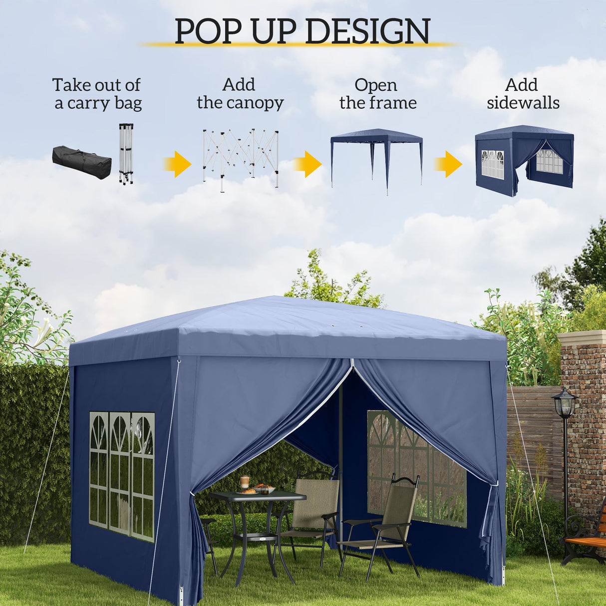 Pop Up Gazebo, Water and UV Resistant with Carry Bag, Blue
