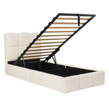 3ft Velvet Upholstered Storage Bed - Single Hydraulic Bed with Headboard, Beige