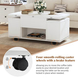 White Lift Top Coffee Table with Storage - Modern Living Room Coffee Table with Hidden Storage Compartment