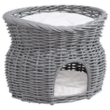 2-Tier Cat House Elevated Pet Bed, Willow Wicker with Washable Cushions, Grey