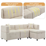 L-Shaped Corner Sofa - 80" Fabric Sectional Sofa with Removable Storage Ottoman & 2 Cushions, Beige