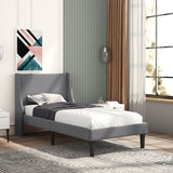 3ft Single Linen Upholstered Bed Frame - Winged Headboard, Grey