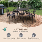 5 Pieces Garden Dining Set for 4, Cast Aluminium with Parasol Hole, Brown
