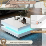 White High Gloss Coffee Table with 360¡ã Rotating Top & LED