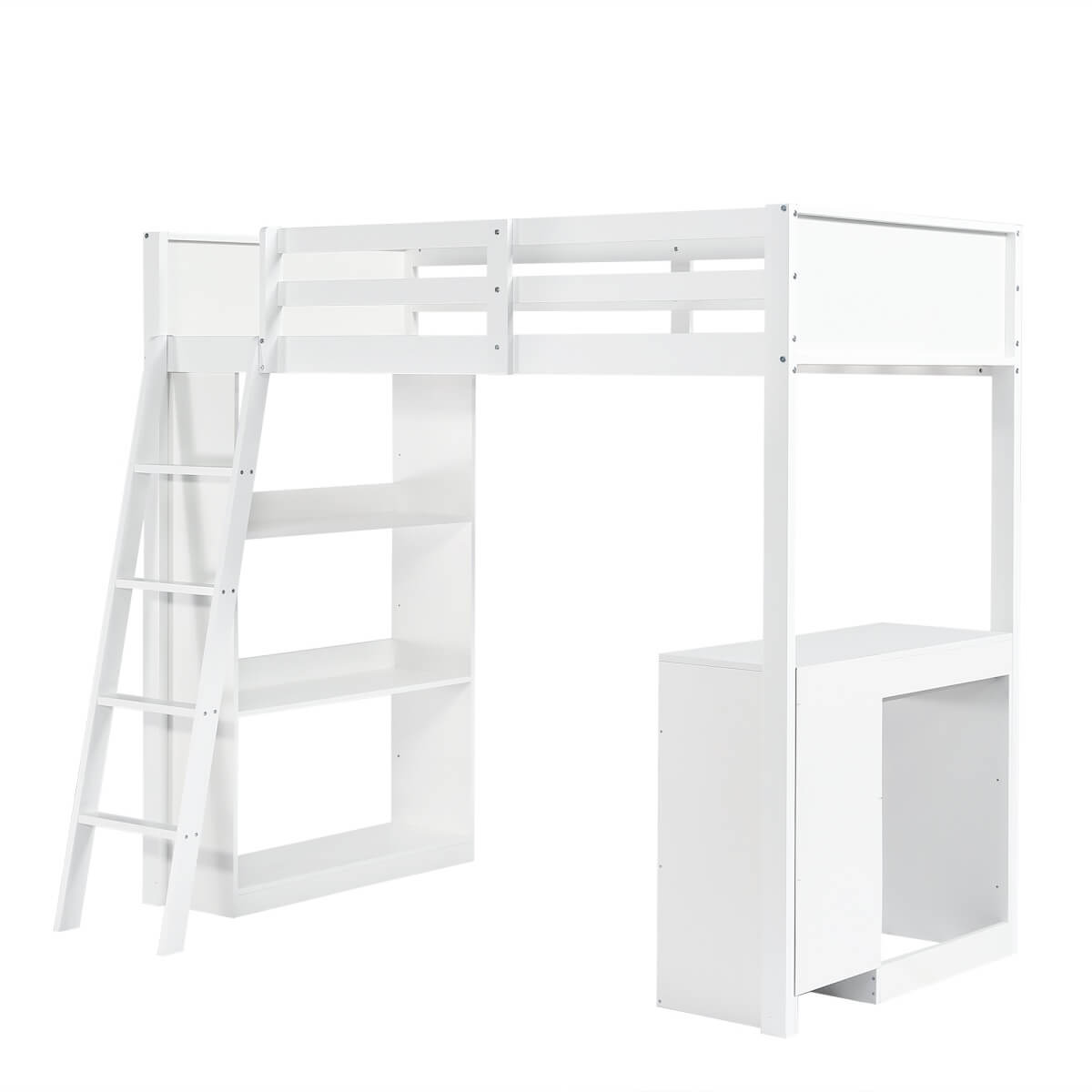 3ft Kids Bunk Bed with Desk & Storage – White Wooden Bed with 4-Step Ladder, Drawers & Shelves