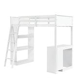 3ft Kids Bunk Bed with Desk & Storage – White Wooden Bed with 4-Step Ladder, Drawers & Shelves