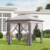 Garden Gazebo Hexagon Pop Up Tent Double Roof Instant Shelter with Netting, Beige