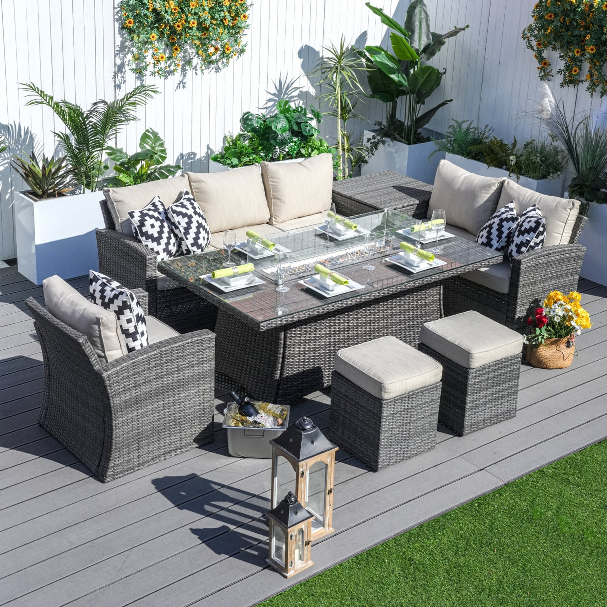 Santiago 6-Pieces Outdoor Conversation Set with Rectangular Firepit Table (PAS-1403B+1106R)