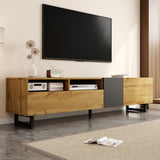 Colorblock TV Cabinet, Three Doors Two Compartments U-Shaped Legs, Retro Wood Grain