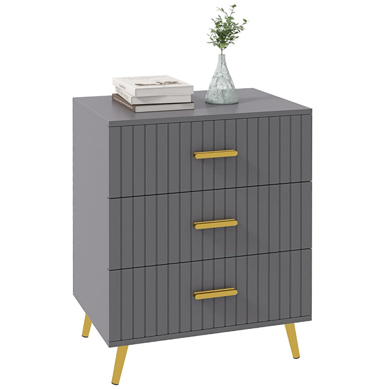 Three Drawer Dresser with Embossed Line - Grey/Gold Tone