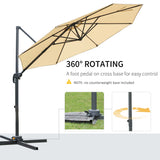 Outsunny Round Umbrella Parasol W/ Tilt 360¡ã Rotation and Hand Crank Cross Base-Beige