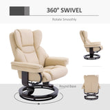 360?? Swivel Recliner Chair with Footstool, PU Leather Manual Reclining Armchair, Cream