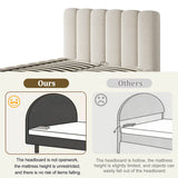 4ft6 Double Upholstered Bed with Hydraulic Storage - White Bouclé Bed Frame with Padded Headboard & Slatted Base